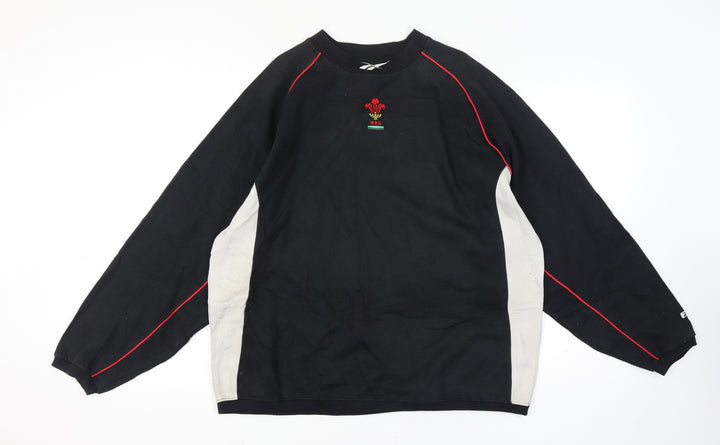 Reebok Men’s Black XL Wales Rugby WRU Crew Neck Sweatshirt