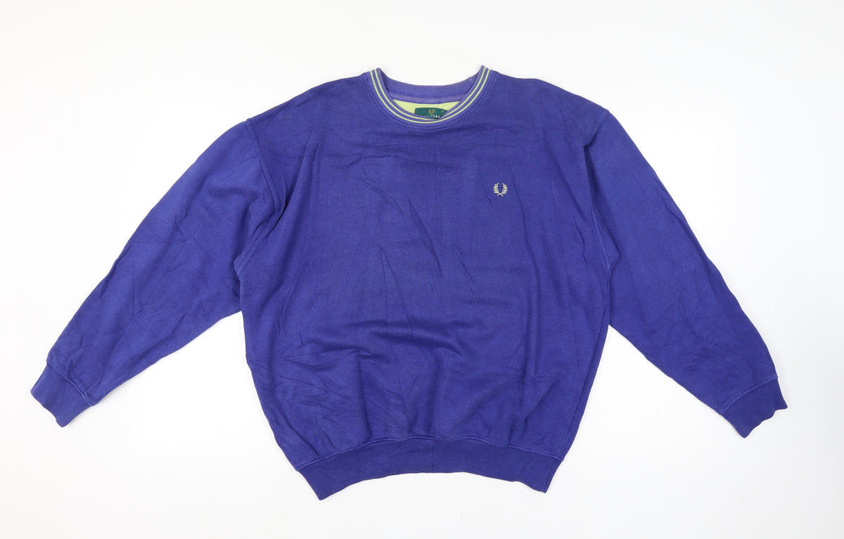 Fred Perry Vintage Men’s Blue L Crew Neck Embroidered Logo Sweatshirt