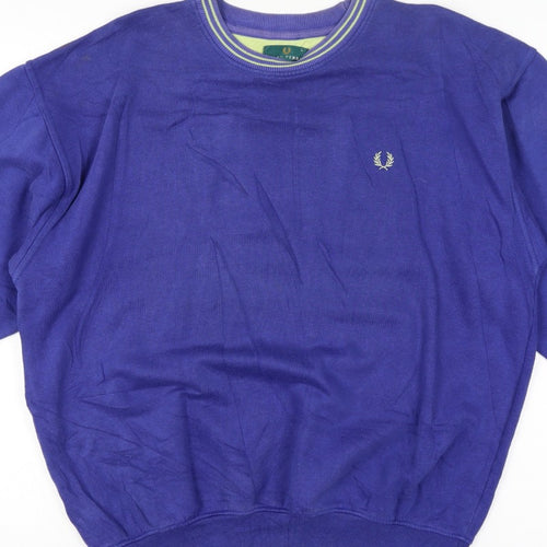 Fred Perry Vintage Men’s Blue L Crew Neck Embroidered Logo Sweatshirt