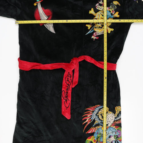 Ed Hardy Men's Black One Size Hooded Velour Tattoo Skull Robe