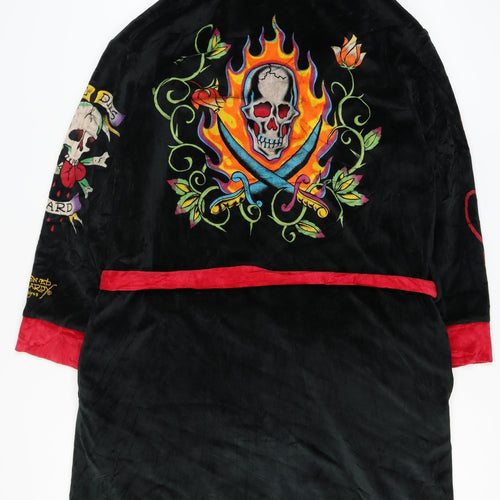 Ed Hardy Men's Black One Size Hooded Velour Tattoo Skull Robe