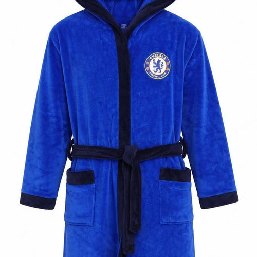 Chelsea FC Men's Blue Hooded Fleece Robe Adult L Belted Football
