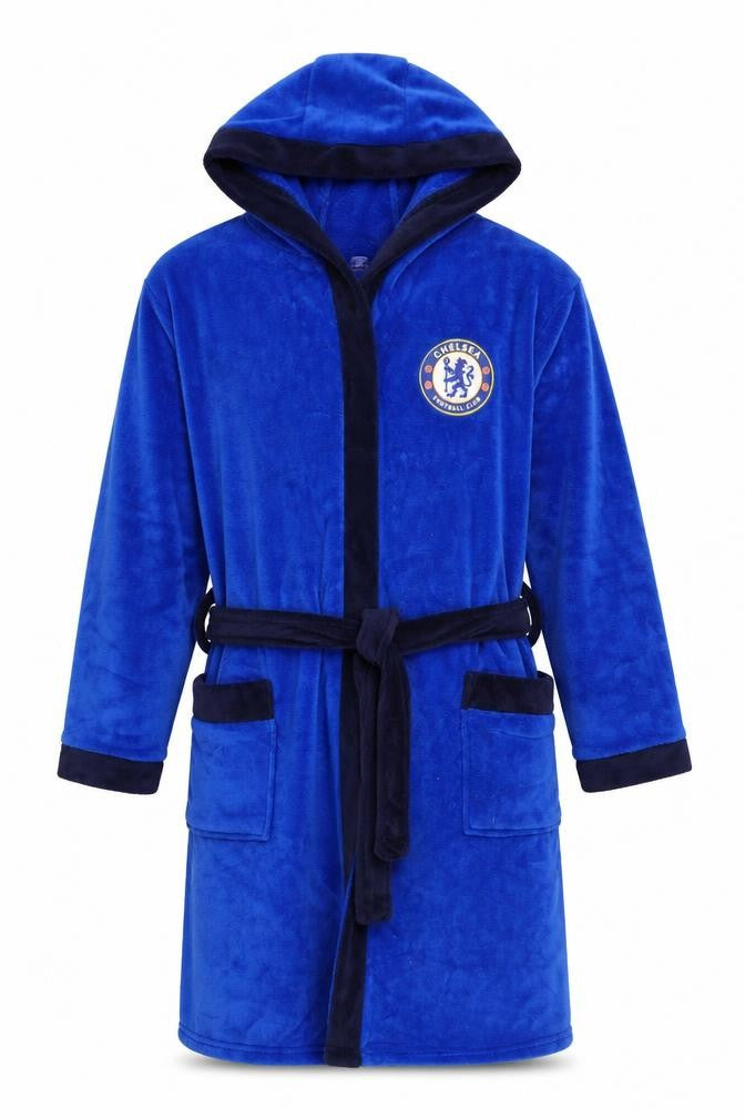 Chelsea FC Men's Blue Hooded Fleece Robe Adult L Belted Football
