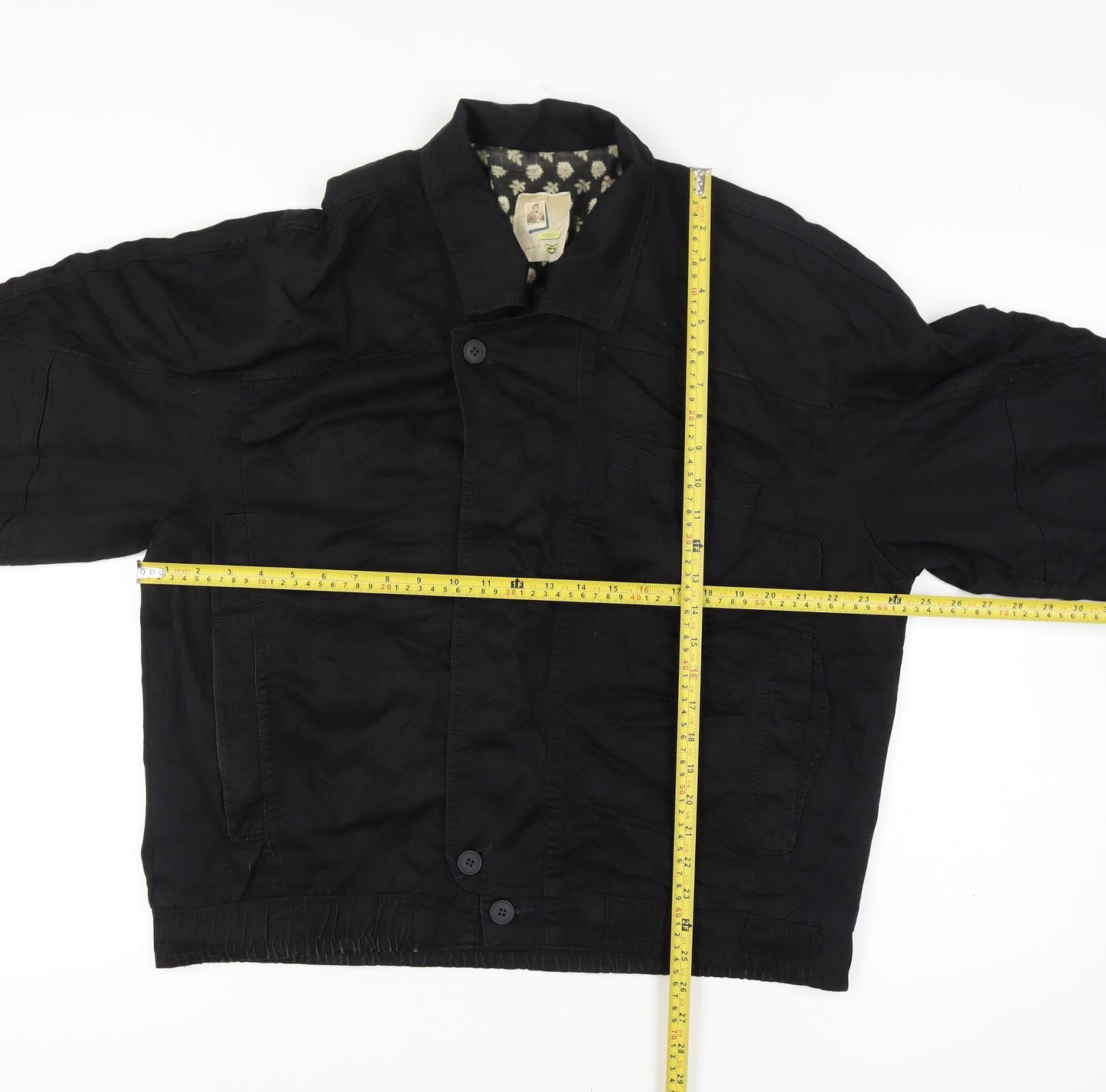 Pop 84 Mens XL Black Button Bomber Jacket Vintage 80s Floral Lining