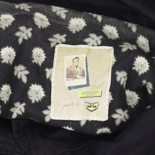Pop 84 Mens XL Black Button Bomber Jacket Vintage 80s Floral Lining