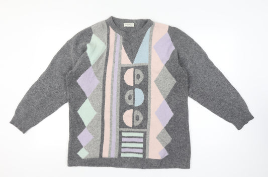 Peter Hahn XL Women’s Grey Angora Wool Argyle Jumper Size Unlabelled Vintage