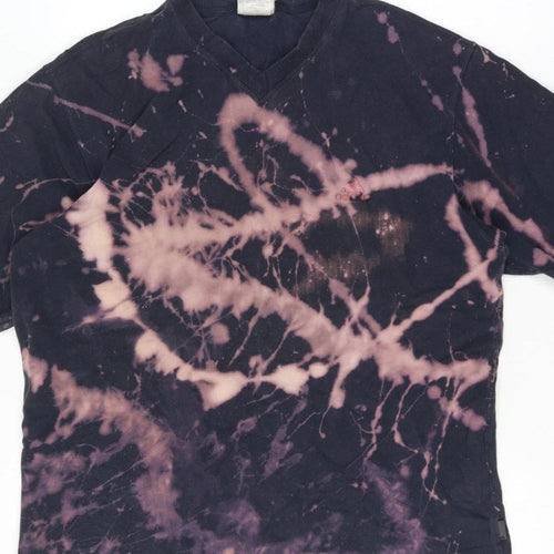 Adidas Men’s Large Black Bleach Dye V-Neck Short Sleeve T-Shirt
