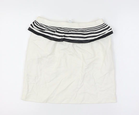 Moschino Cheap & Chic Women Ivory UK 12 Striped Ruffle Pencil Skirt