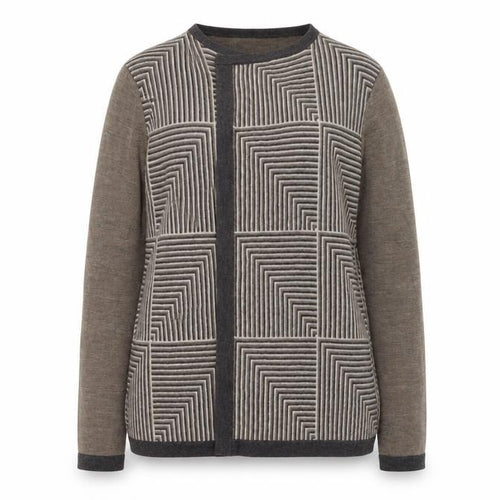 Viyella Women Small Brown 100% Merino Wool Geometric Open Cardigan