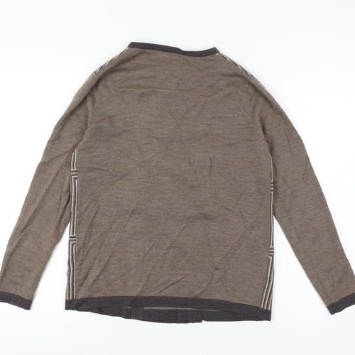 Viyella Women Small Brown 100% Merino Wool Geometric Open Cardigan
