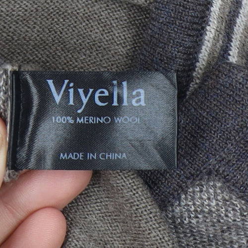 Viyella Women Small Brown 100% Merino Wool Geometric Open Cardigan