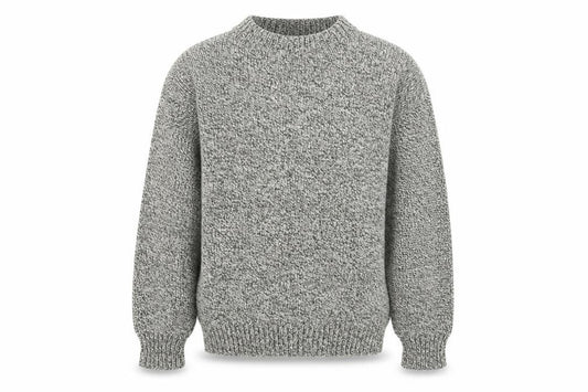 Mens Grey Vintage Grandad Cable Knit Crew Neck Long Sleeve Pullover Jumper