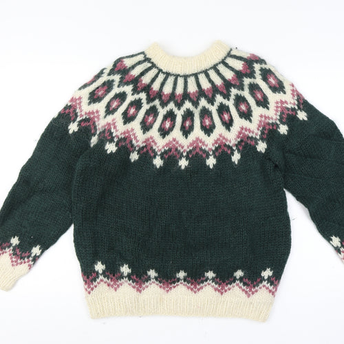 Alva Knit Women Size 10 Green Wool Fair Isle Icelandic Pullover Jumper