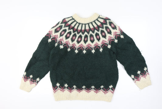 Alva Knit Women Size 10 Green Wool Fair Isle Icelandic Pullover Jumper