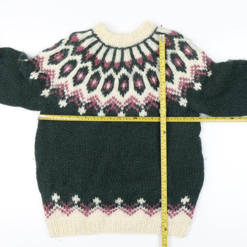 Alva Knit Women Size 10 Green Wool Fair Isle Icelandic Pullover Jumper