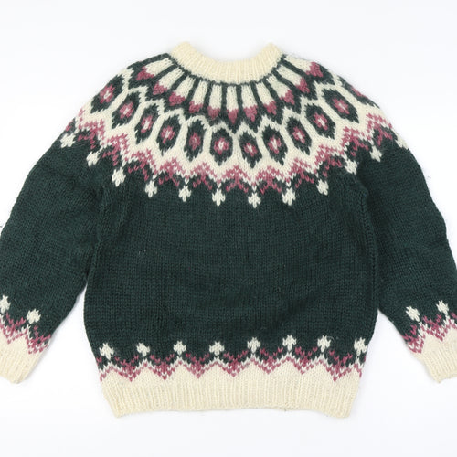 Alva Knit Women Size 10 Green Wool Fair Isle Icelandic Pullover Jumper