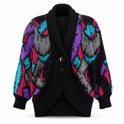 Chatte Women’s 16-18Multicoloured Retro 80s Geometric Knit Cardigan