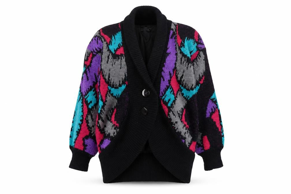 Chatte Women’s 16-18Multicoloured Retro 80s Geometric Knit Cardigan