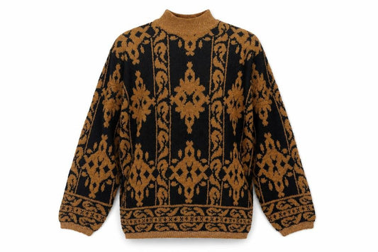 Sen Sation Size 14 Women’s Black Brown Aztec High Neck Knit Jumper