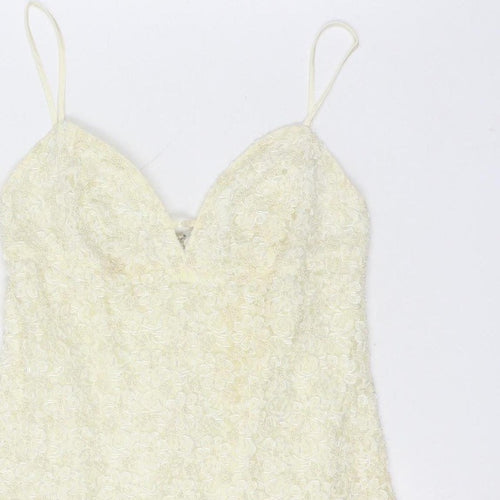 Karen Millen Women Vintage Ivory UK 12 Beaded Lace A-Line Party Mini Dress