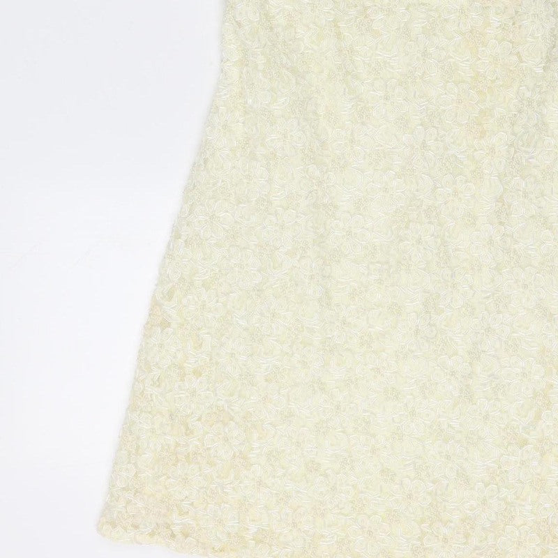 Karen Millen Women Vintage Ivory UK 12 Beaded Lace A-Line Party Mini Dress