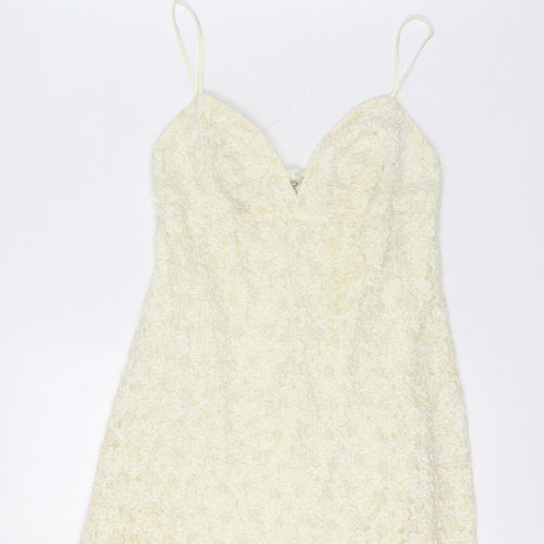 Karen Millen Women Vintage Ivory UK 12 Beaded Lace A-Line Party Mini Dress