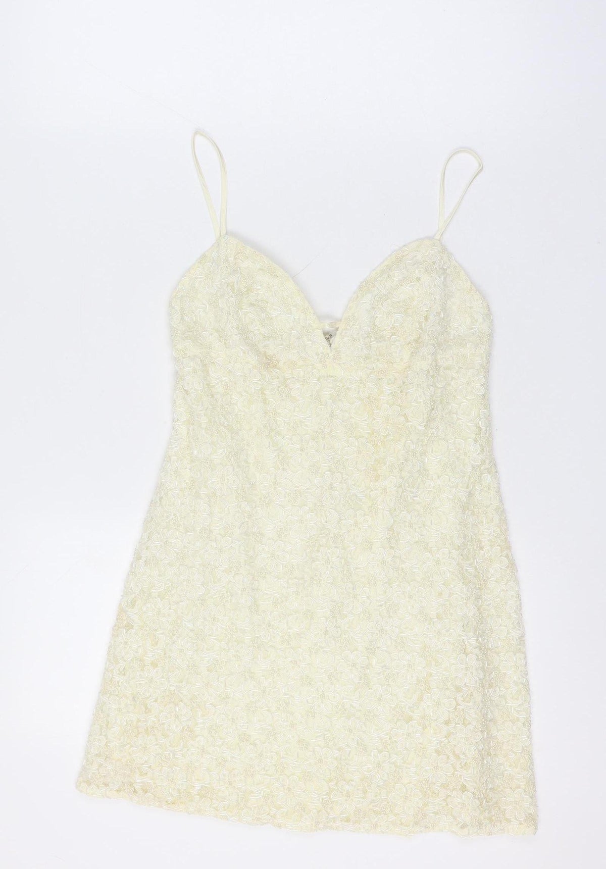 Karen Millen Women Vintage Ivory UK 12 Beaded Lace A-Line Party Mini Dress