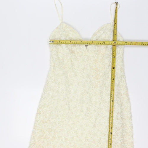 Karen Millen Women Vintage Ivory UK 12 Beaded Lace A-Line Party Mini Dress