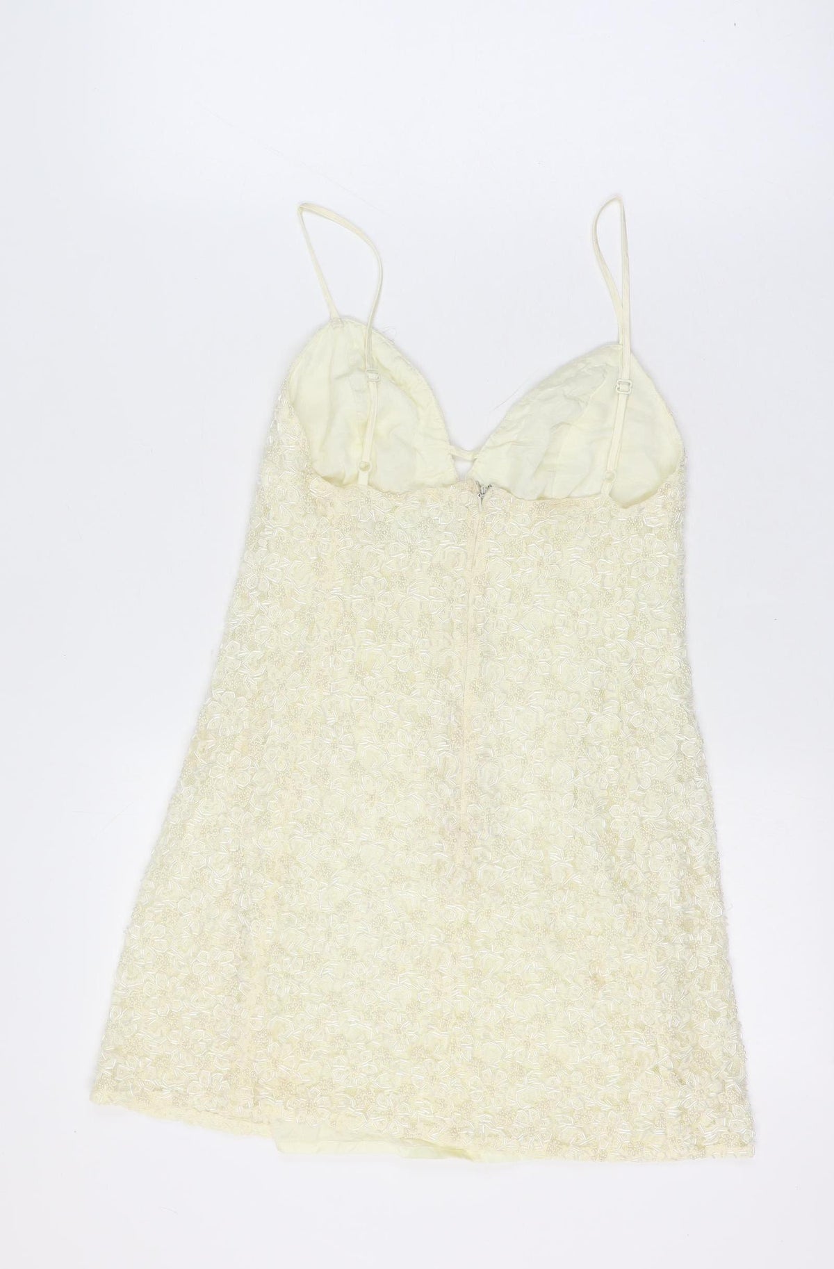 Karen Millen Women Vintage Ivory UK 12 Beaded Lace A-Line Party Mini Dress