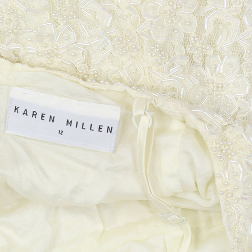 Karen Millen Women Vintage Ivory UK 12 Beaded Lace A-Line Party Mini Dress