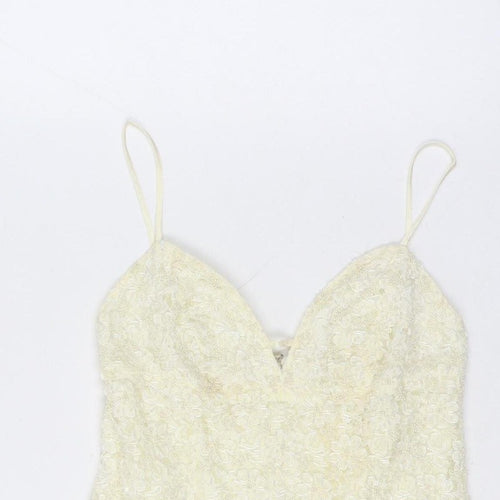Karen Millen Women Vintage Ivory UK 12 Beaded Lace A-Line Party Mini Dress