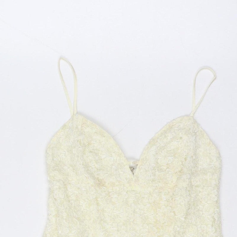 Karen Millen Women Vintage Ivory UK 12 Beaded Lace A-Line Party Mini Dress