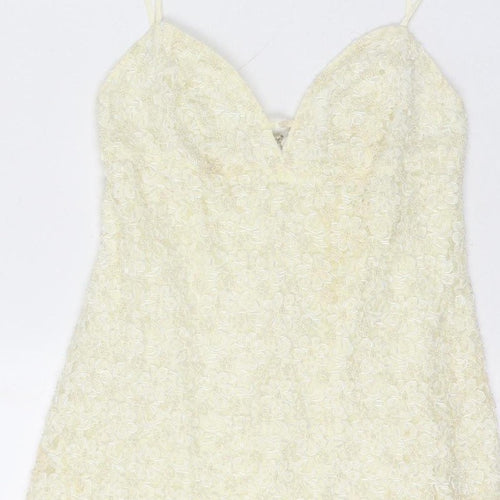 Karen Millen Women Vintage Ivory UK 12 Beaded Lace A-Line Party Mini Dress