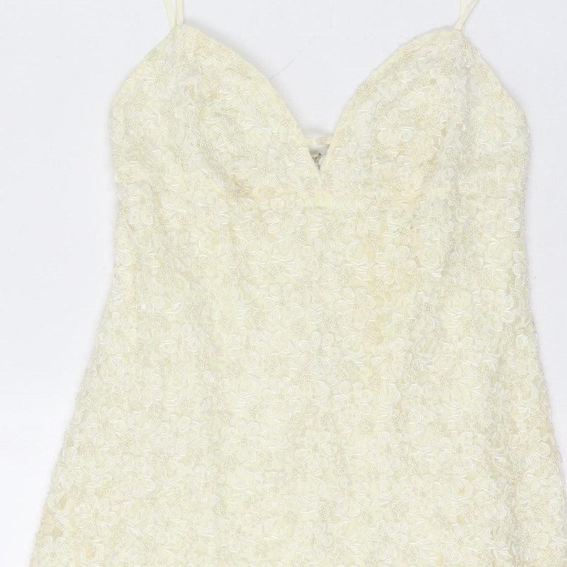 Karen Millen Women Vintage Ivory UK 12 Beaded Lace A-Line Party Mini Dress