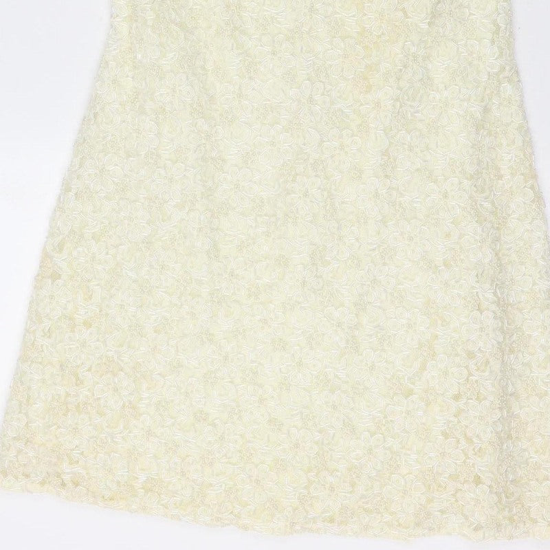 Karen Millen Women Vintage Ivory UK 12 Beaded Lace A-Line Party Mini Dress