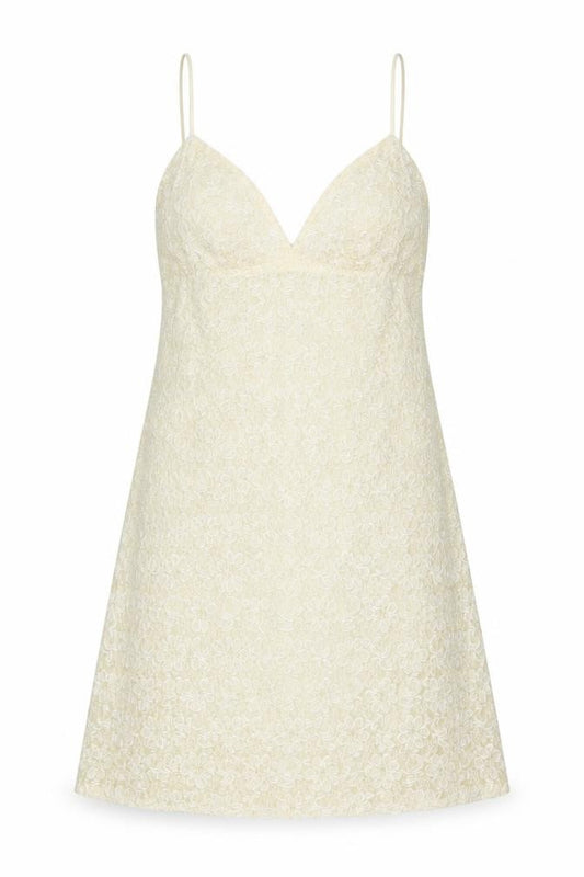 Front view of Karen Millen Women Vintage Ivory UK 12 Beaded Lace A-Line Party Mini Dress
