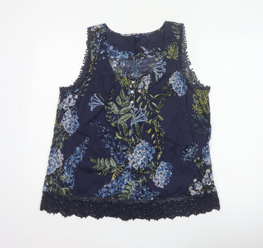 Next Women’s Blue Floral Lace Trim Sleeveless Camisole Top UK 16