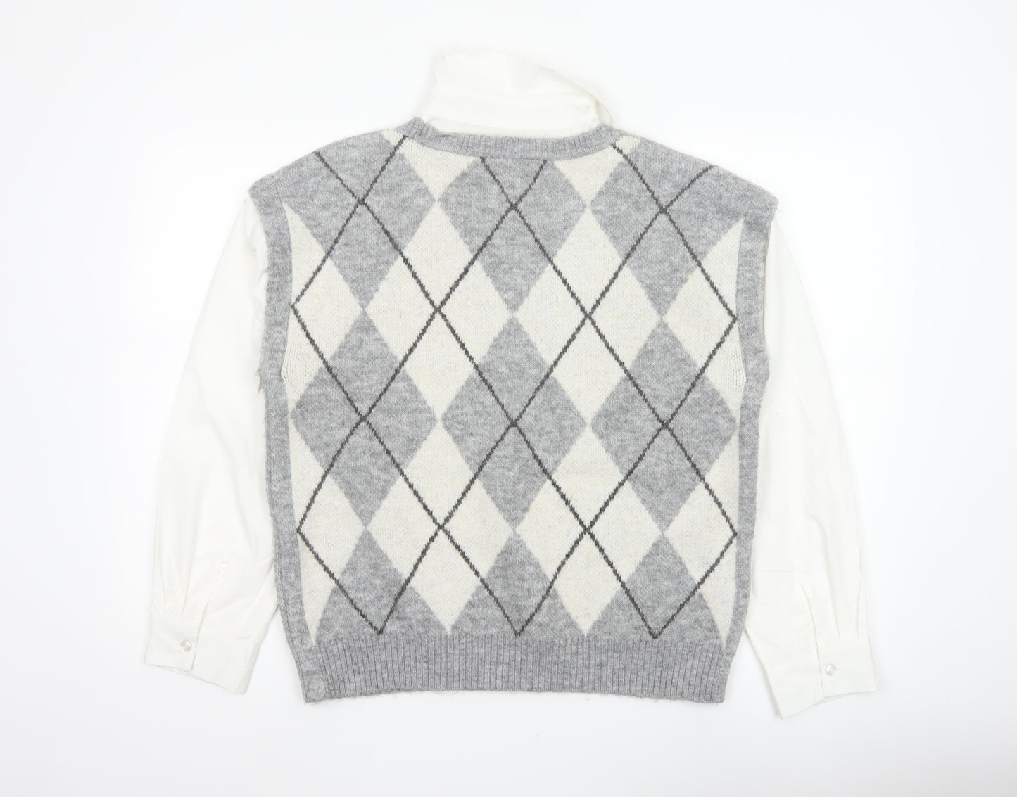 Tu Women Grey Argyle Collared Long Sleeve Jumper Size 14