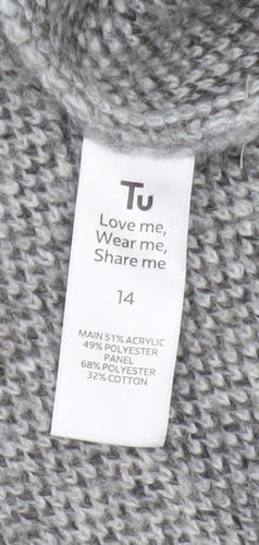 Tu Women Grey Argyle Collared Long Sleeve Jumper Size 14