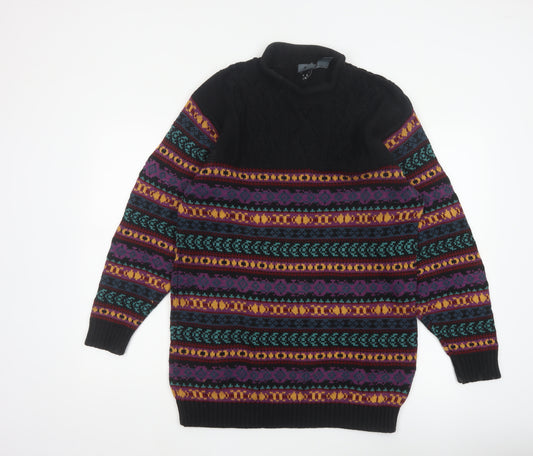 Lizwear Women’s Multicoloured M Fair Isle Cable Knit High Neck Jumper
