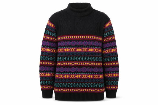 Front view of Lizwear Women’s Multicoloured M Fair Isle Cable Knit High Neck Jumper
