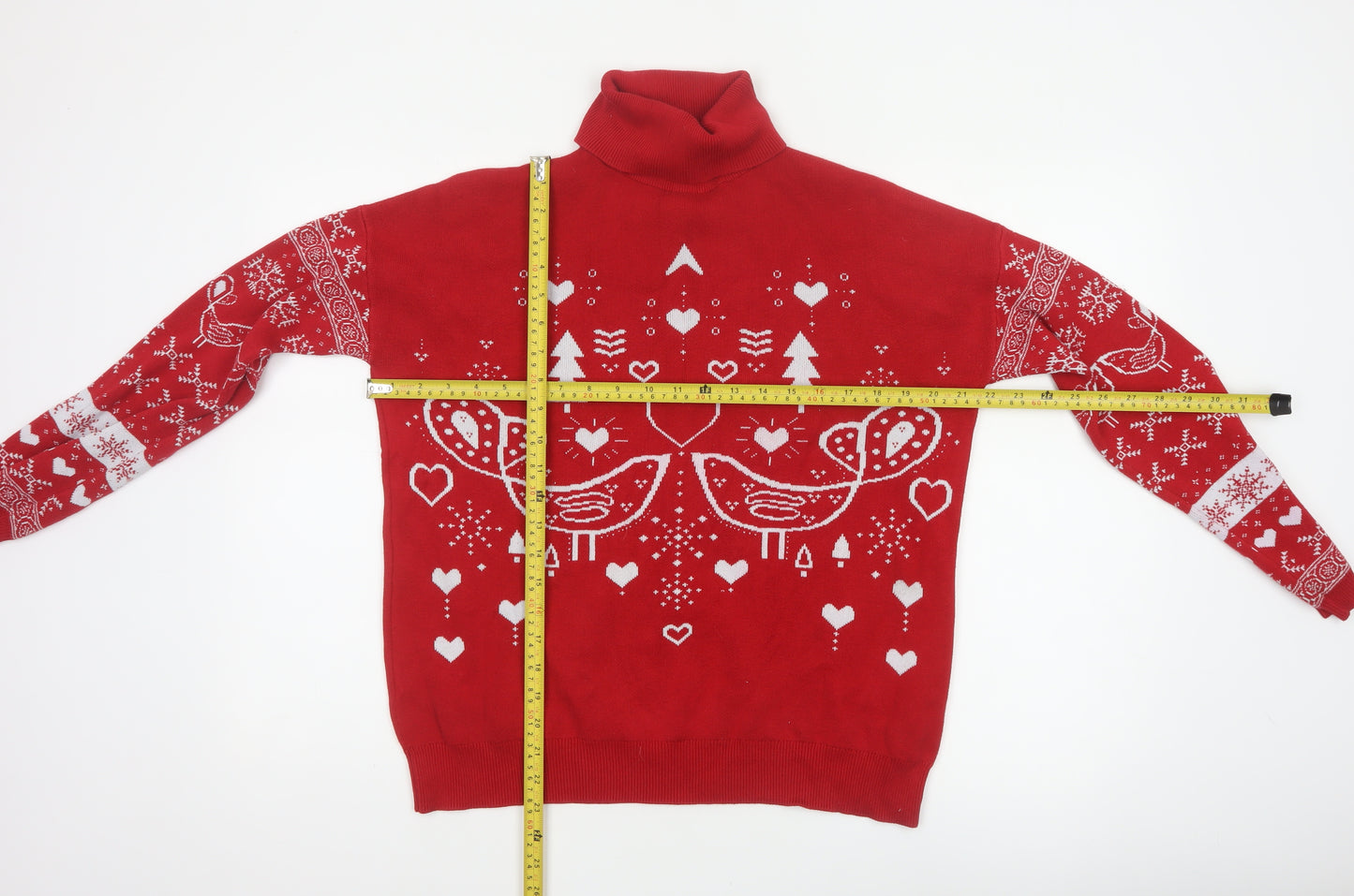 Next Women Red UK 14 Roll Neck Christmas Bird Heart Knit Jumper