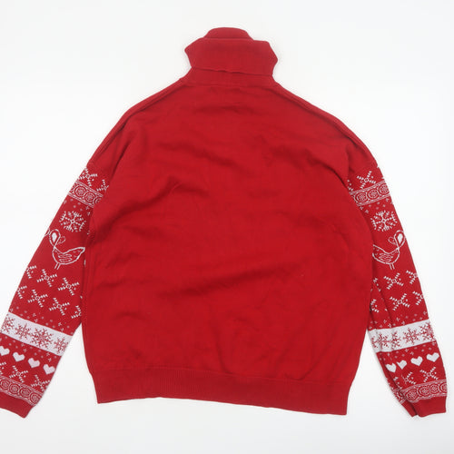 Next Women Red UK 14 Roll Neck Christmas Bird Heart Knit Jumper
