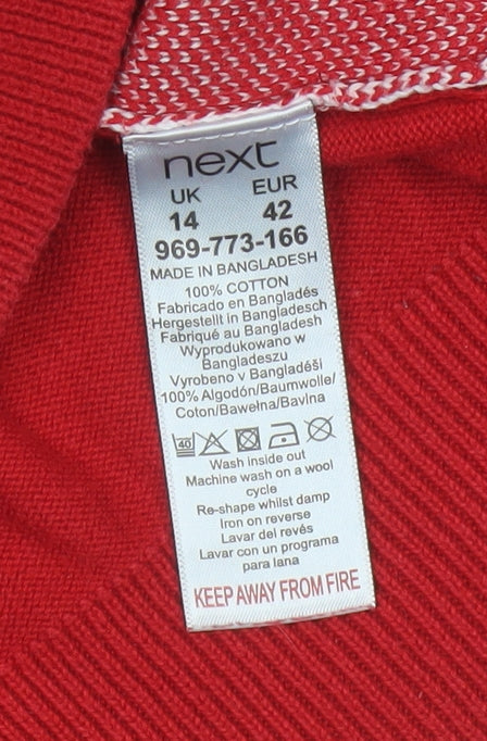 Next Women Red UK 14 Roll Neck Christmas Bird Heart Knit Jumper