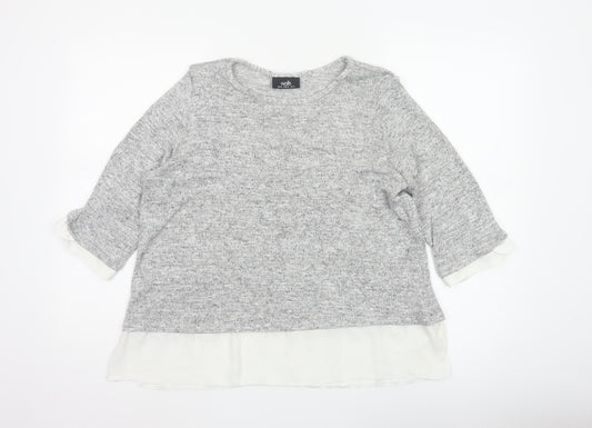 Wallis Women’s Grey UK 18 Layered Hem 3/4 Sleeve Knit Tunic Jumper
