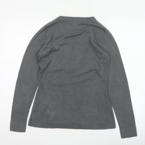 Per Una Women’s Grey Size 10 Cable Knit Button V-Neck Henley Jumper