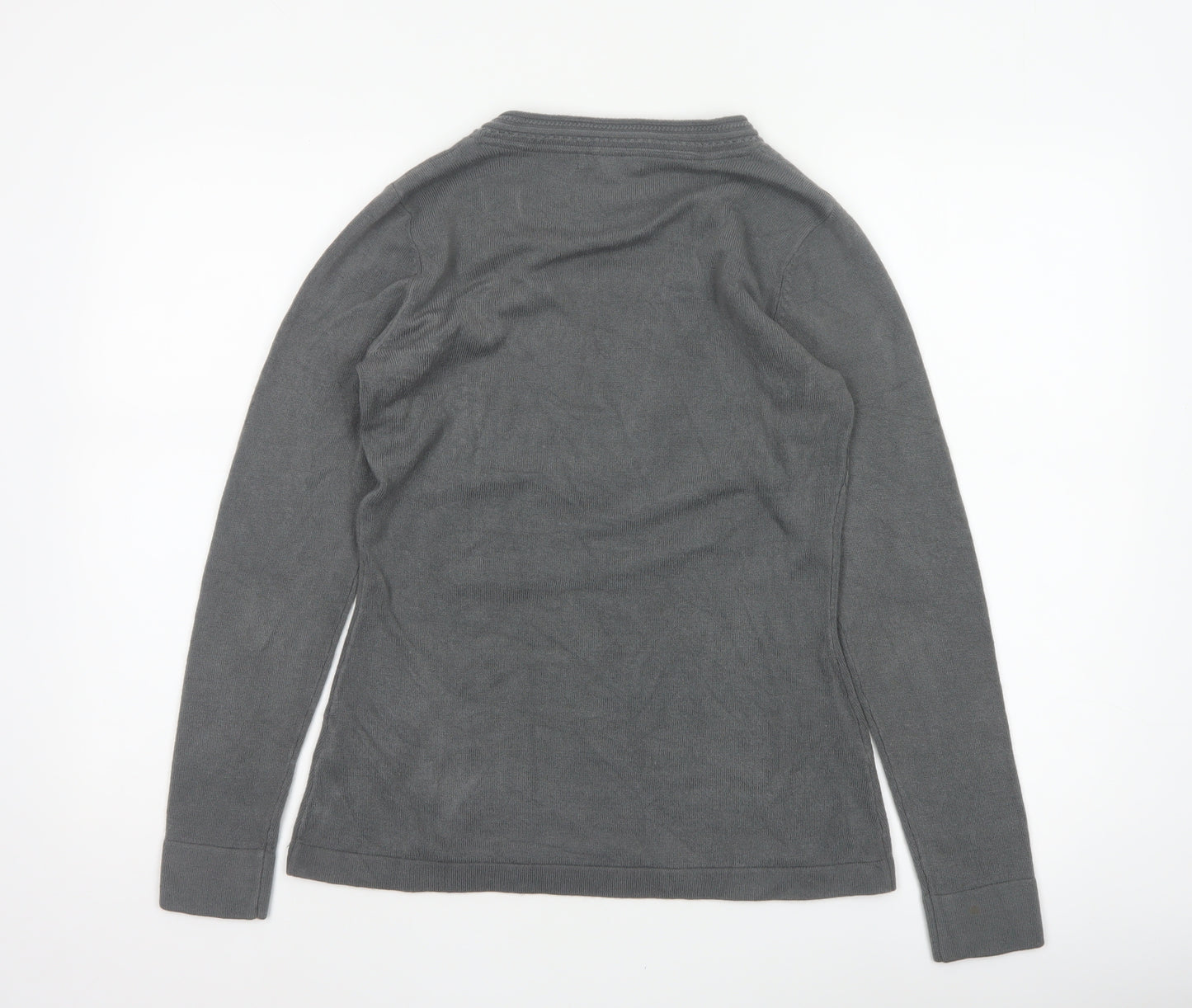 Per Una Women’s Grey Size 10 Cable Knit Button V-Neck Henley Jumper