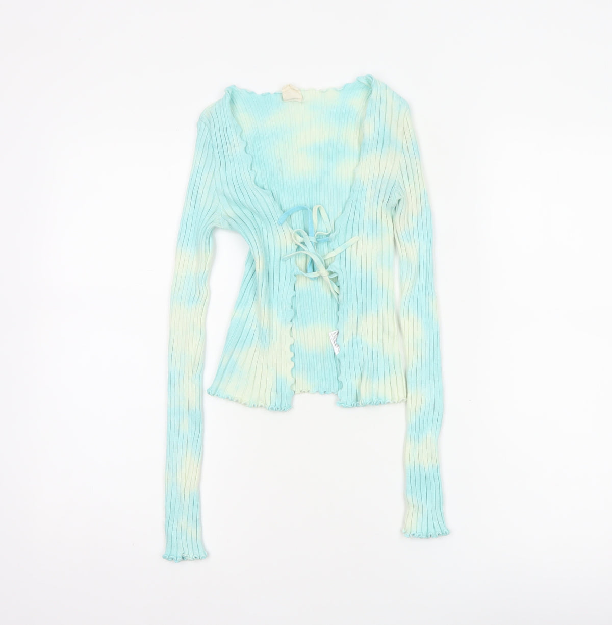 Urban Outfitters Women Blue S Petite Ribbed Lace-Up Cardigan