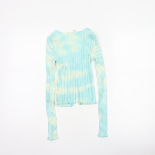 Urban Outfitters Women Blue S Petite Ribbed Lace-Up Cardigan
