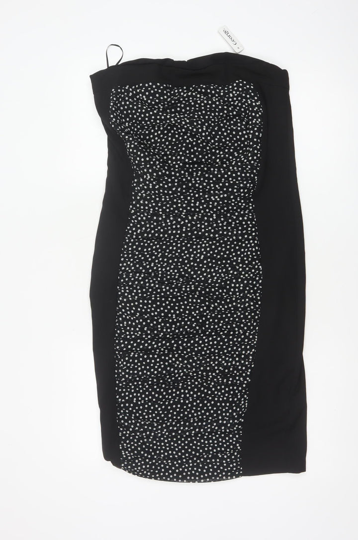 George Women Black Polka Dot UK 12 Strapless Bodycon Knee Dress